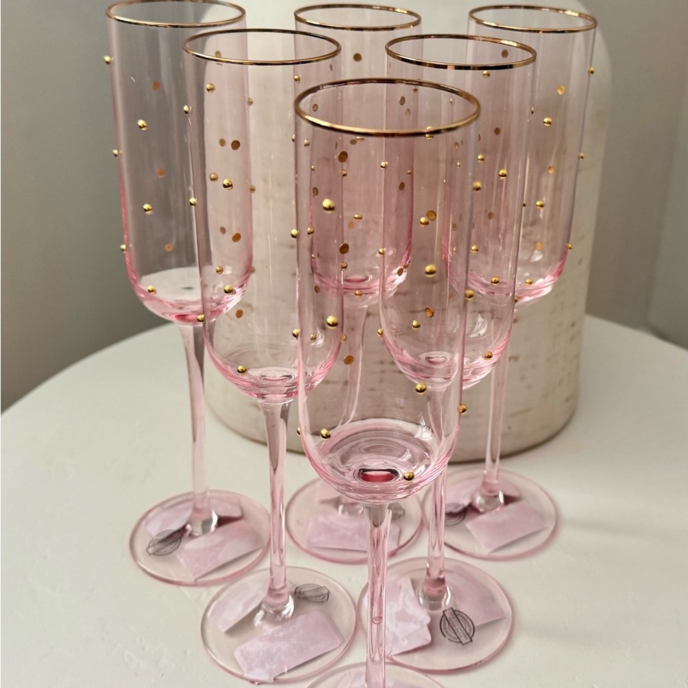 Pink Champagne Flutes with Gold Accents